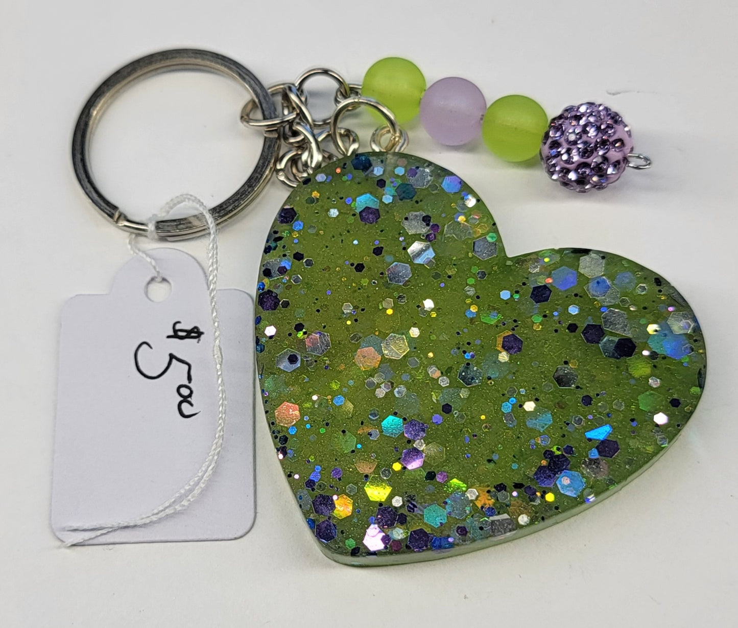 Green and Purple Heart Keychain