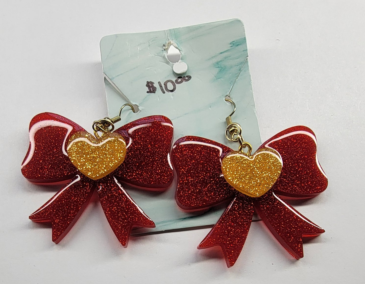 Red and Gold Bow Earrings