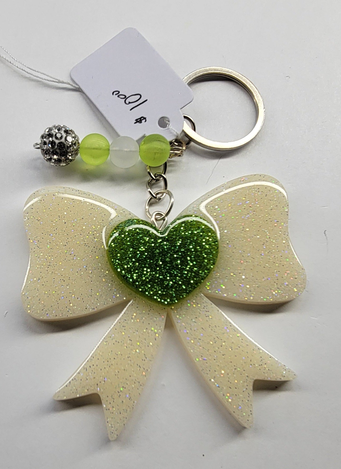 White and Green Bow Keychain