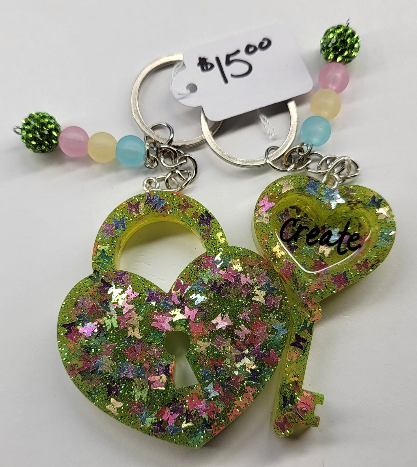 Green Butterfly Lock and Key BFF Keychains