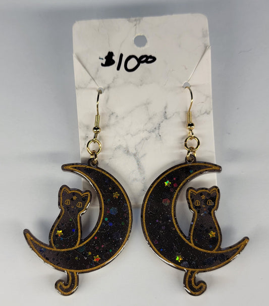 Crescent Moon Kitty Earrings