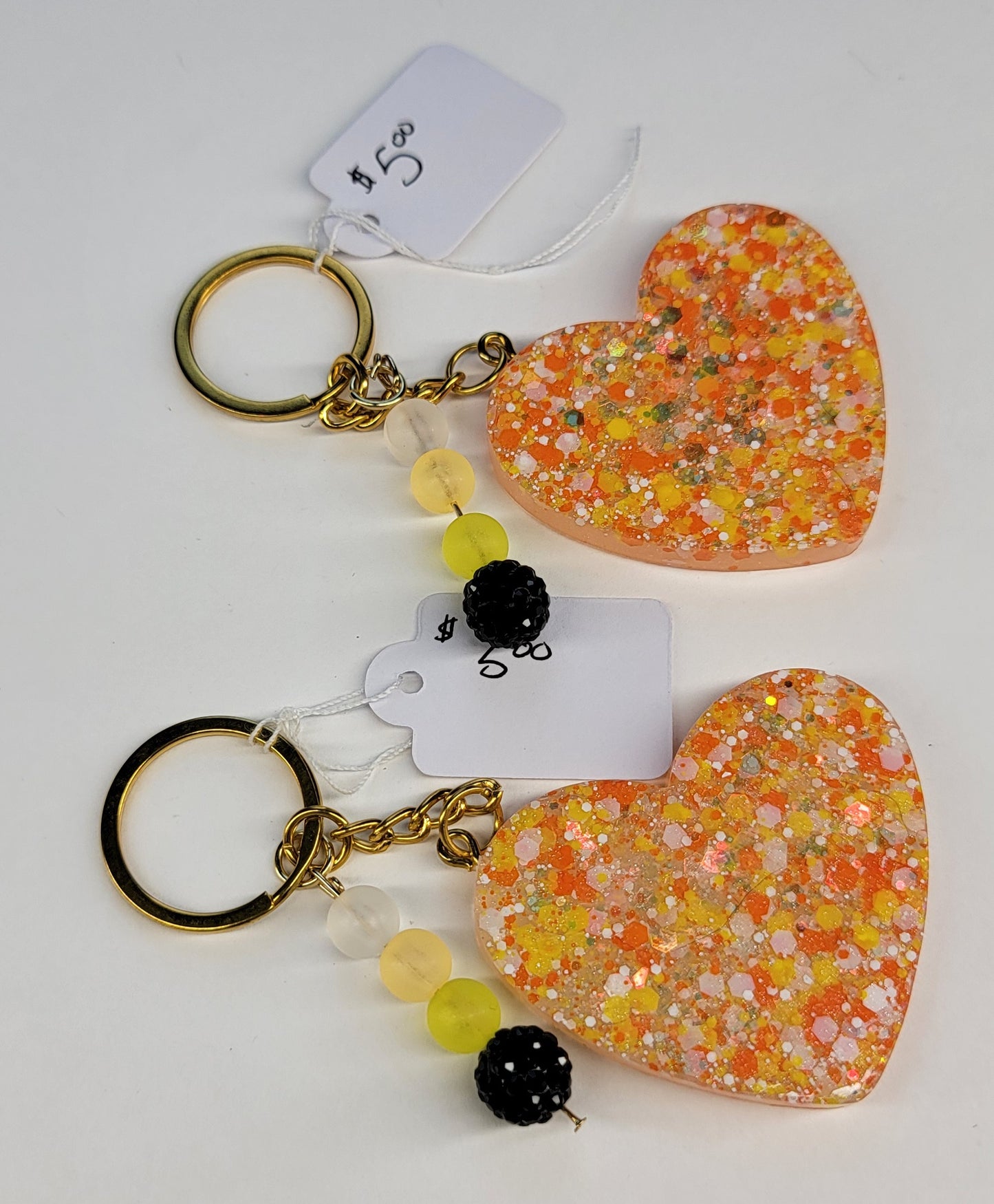 Candy Corn Heart Keychain