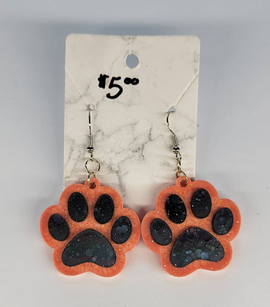 Orange/Black Paw Print Earrings