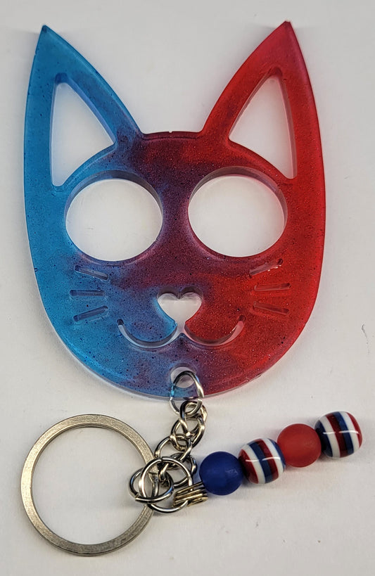 Cat Scratch Blue and Red Keychain